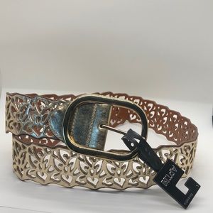 Reversible belt in cognac and gold